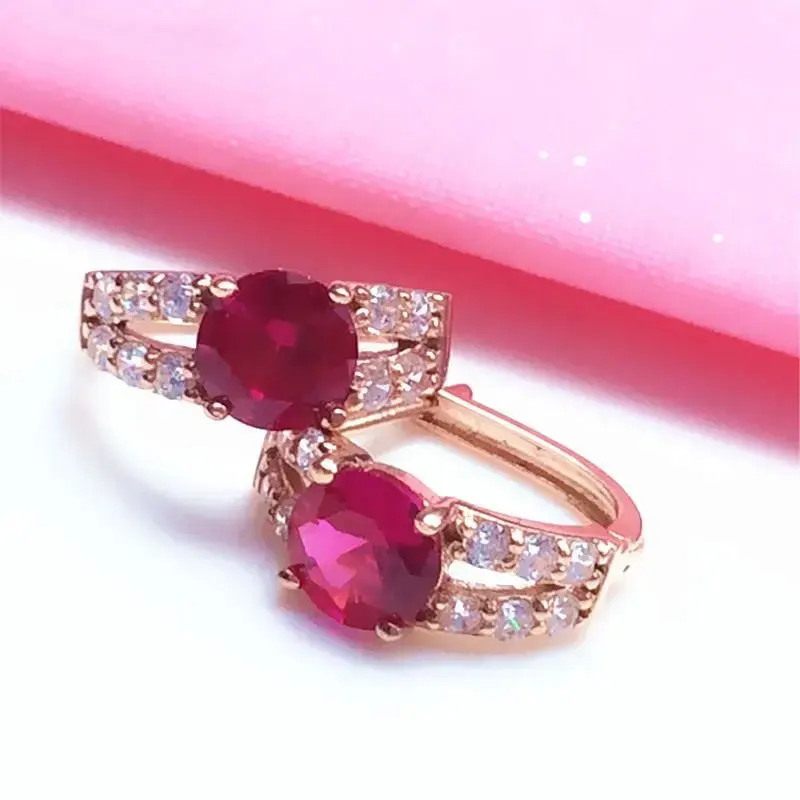 585 Purple Gold Plated 14K Rose Gold Inlaid Crystal Ruby Earrings For Women Classic Elegant Unique Charm Engagement Jewelry Gift