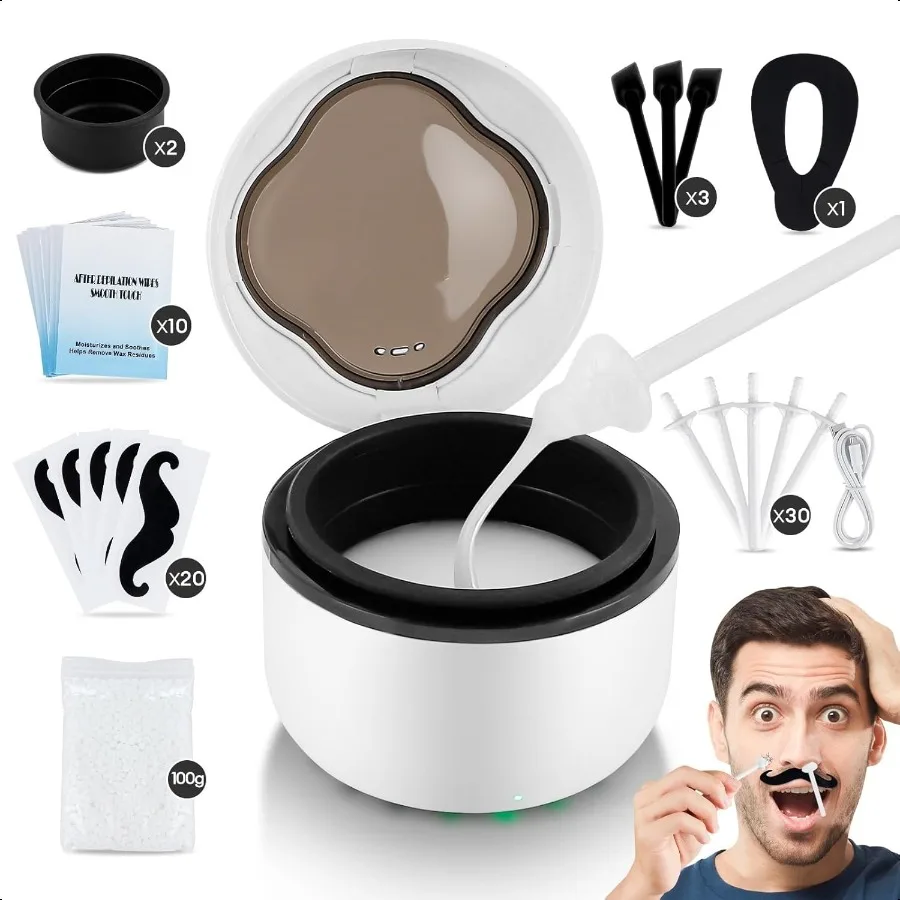 

Mini Nose Wax Kit For MenWomenElectric Nose Ear Eyebrow Small Area Hair Removal 40g Bigger Capacity with 100g Wax 30 Applicator