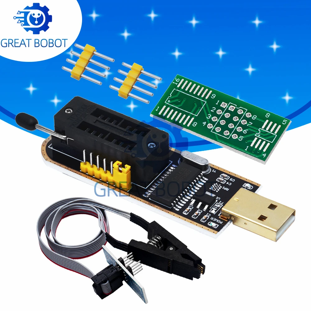 CH341A Programmer with SOIC8 SOP8 Test Clip | For 24/25/93CXX EEPROM BIOS Chip Programming 1PC