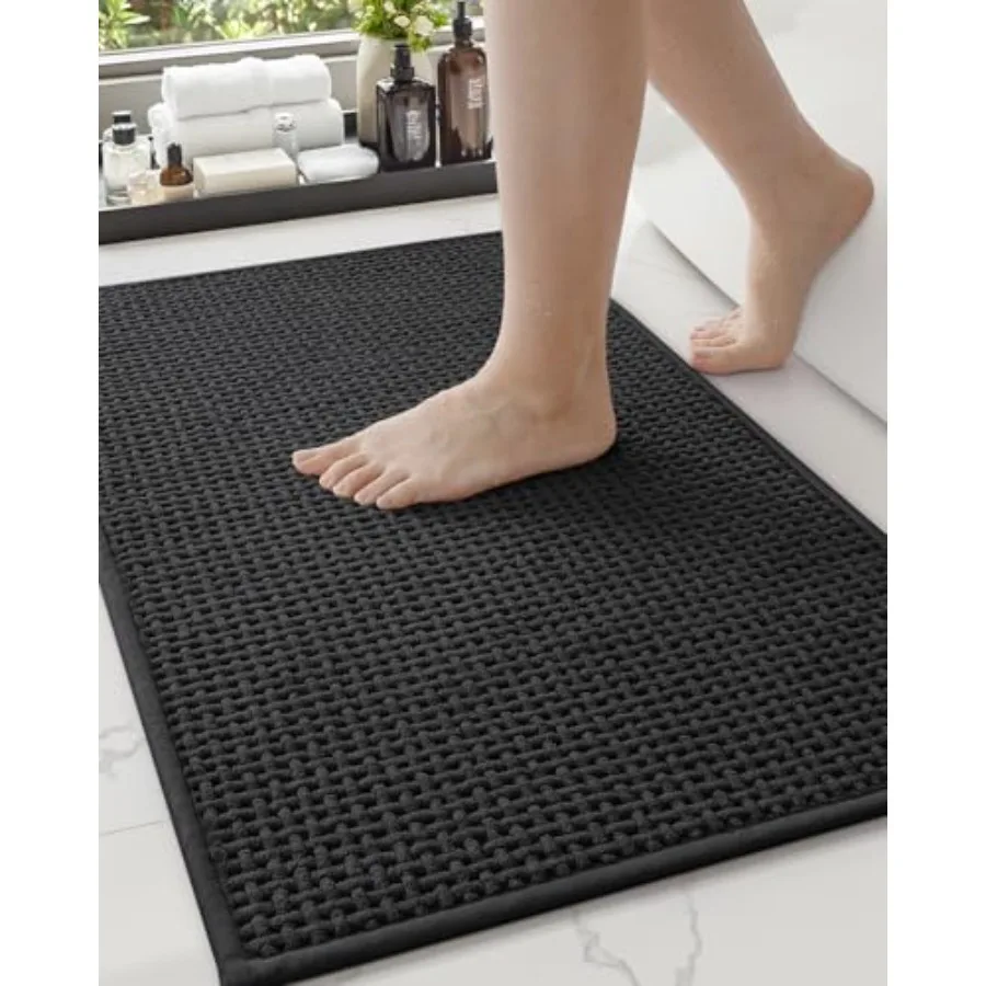

Chenille Pile Bathroom Rugs Upgraded Denser, 17"x29.5" Non Slip Absorbent Bath Mats for Bathroom Thin Fit Under Door, Washable