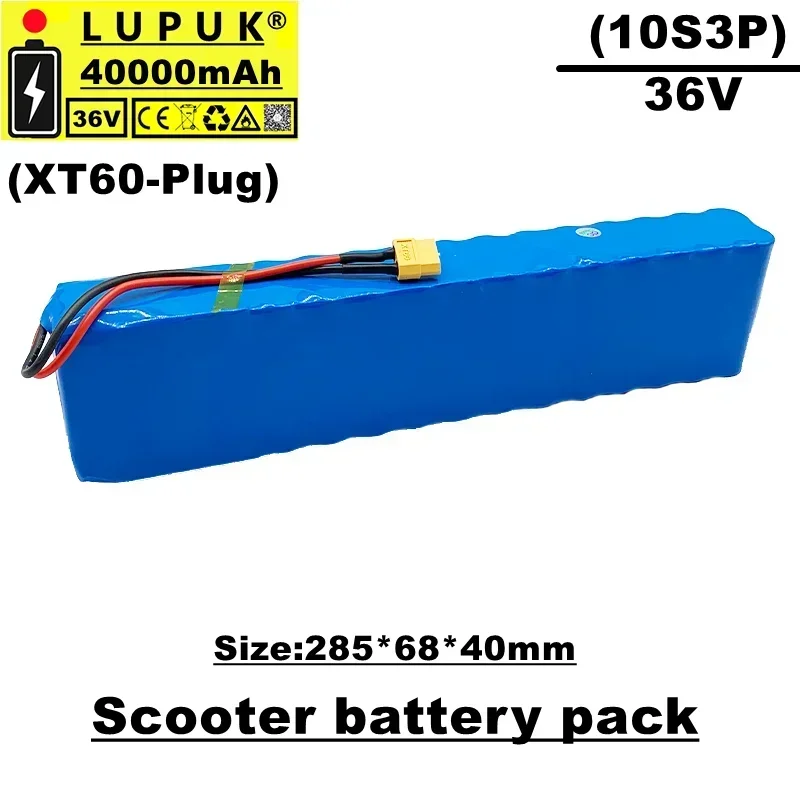 

Lupuk-36v lithium ion battery pack, 10s3p, 40ah, XT60 connector, suitable for electric bicycles and scooters, equipped with BMS