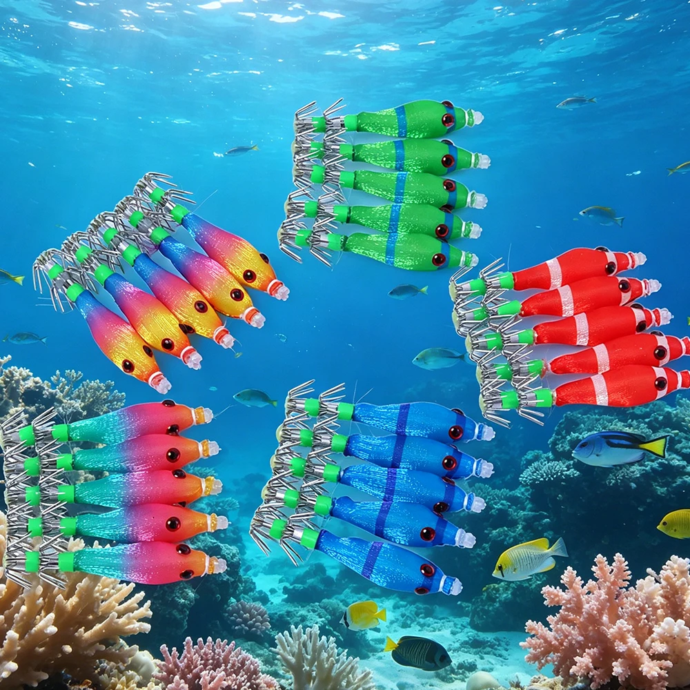 Lot de 5 leurres de pêche au calamar, hameçon double couche avec tube souple, accessoires de pêche pour calamar