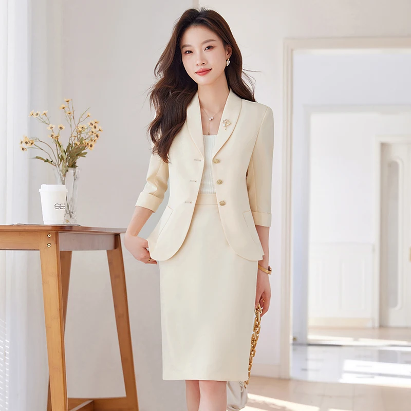 NAVIU Office Lady Skirt Suits French Style Two Piece Set Women Half Sleeve Single Breasted Short Blazer + Skirt 2 Piece Outfits