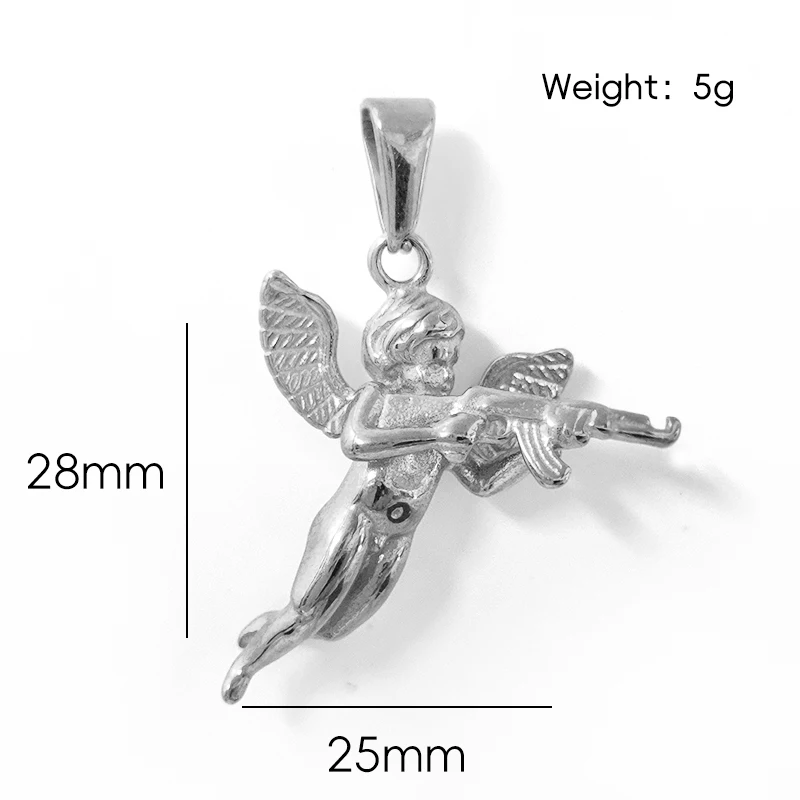 3D Angel Gun Pendant Necklace, 18K Gold Plated