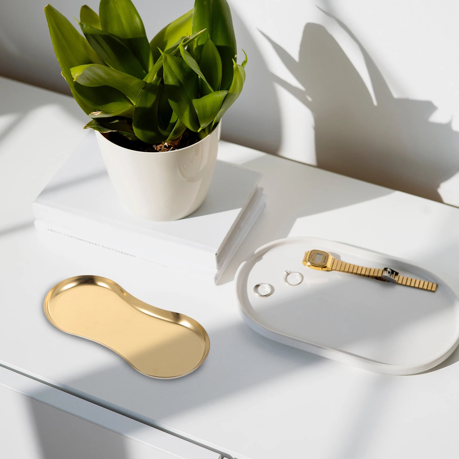 

2pcs Stainless Steel Jewelry Tray Organizer For Ring Earring Key Storage Desktop Adornment Accessories Holder Dressing