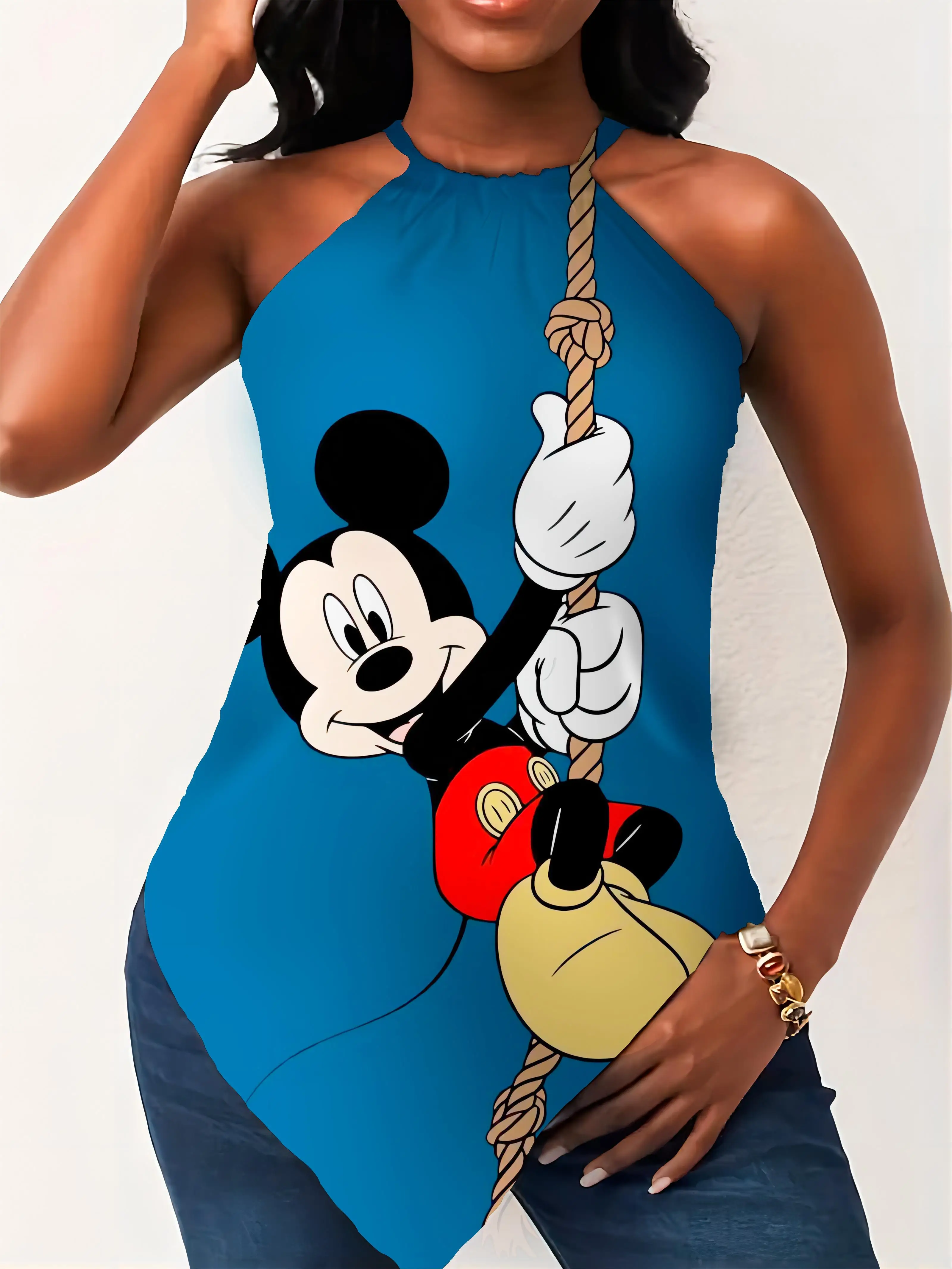 Crew Neck Minnie Mouse Hanky Hem Summer Clothes Women 2024 Top Disney Halter Women's T-shirt Mickey Y2k Sumer T-shirts Woman Top