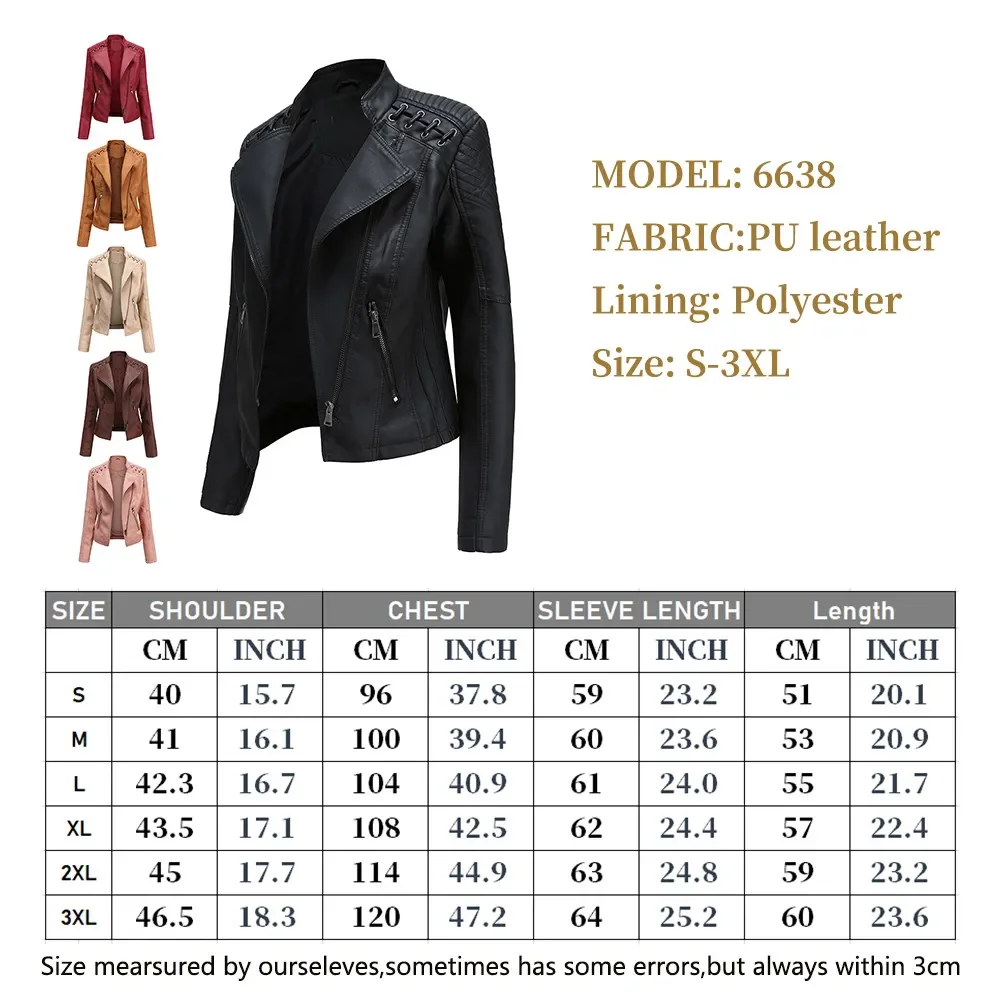 2023 Autumn Women\'s Leather Jacket Slim Turn-down Collar Short PU Leather Coat Women Zipper Motorcycle Jackets Outwear Female