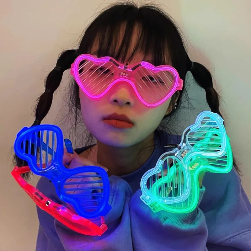 Creative Heart-shaped LED Party Flashing Atmosphere Luminous Glasses Funny Trendy Carnival Halloween Nightclub Cosplay Supplies