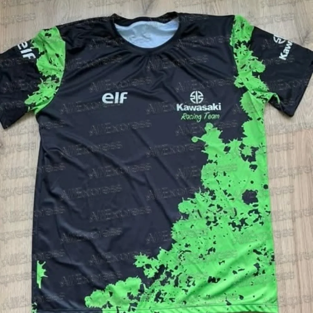 

Лето 2022, мужская мотоциклетная быстросохнущая футболка Kawasaki, локомотив, повседневный дышащий гоночный костюм с круглым вырезом, тренировочный топ для детей/взрослых
