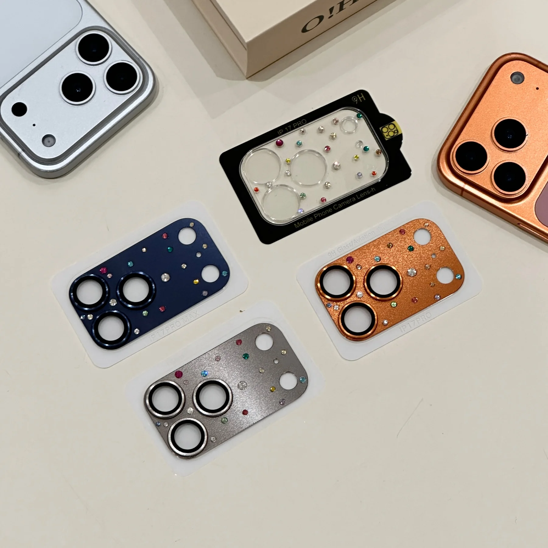 

Luxury Color Diamond Decoration Camera Lens Protector For IPhone 17 Pro Max 17 Pro Metal Ring Lens Tempered Glass Film Case Cap