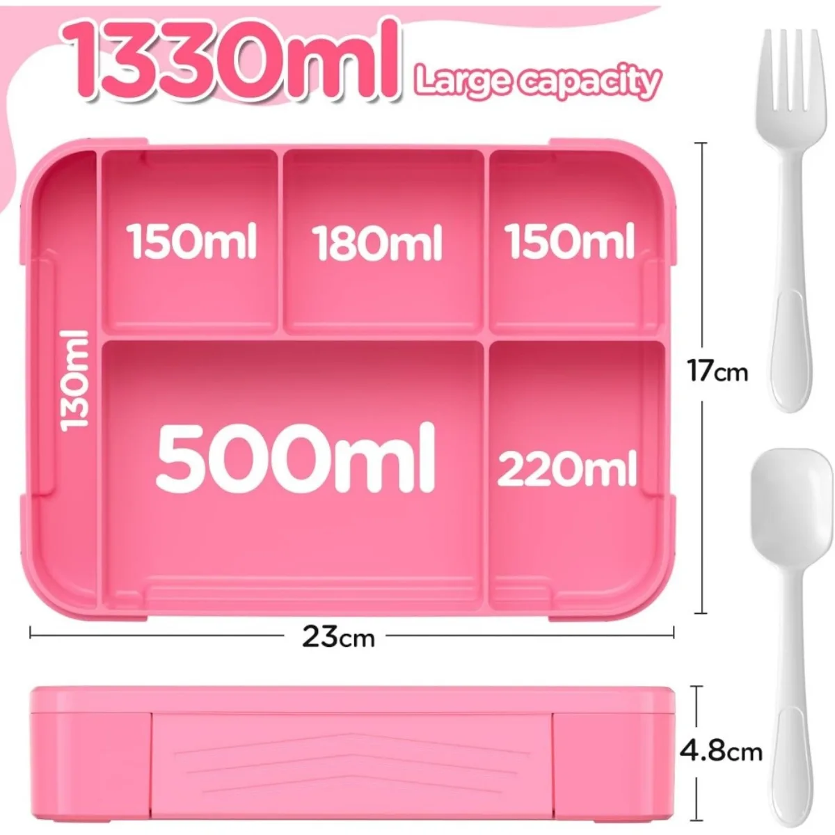 Children and Students 1330ml Leakproof Lunch Boxes Sealed in Compartments Fruit Boxes Salad Boxes Microwave Heating Bento Box