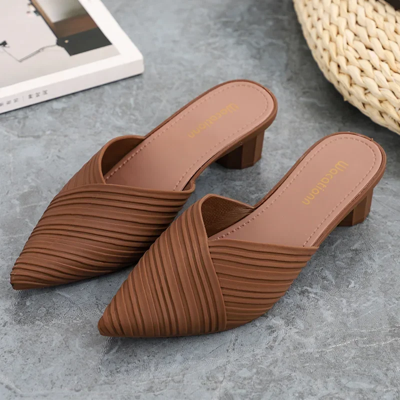 Trendy Shoes for Women Summer Fashion Design Elegant Mules Slippers Outdoor Solid PVC Plastic Pointed Toe Ladies Half Drag Slide