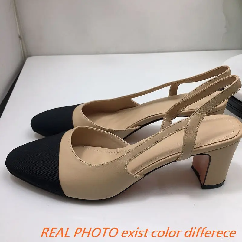 ORCHALISA Beige White Black Spring Women Sandals Full Grain Leather Round Toe Block Heels Back Strap Casual Big Size 33-42 S3081