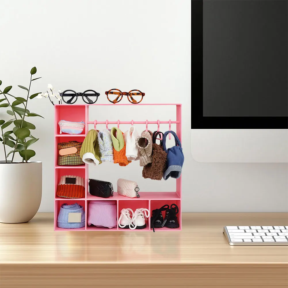 

Шкаф для кукольной одежды с 10-компонентными вешалками, органайзер для одежды, шкаф для кукольного домика для модной кукольной одежды и аксессуаров