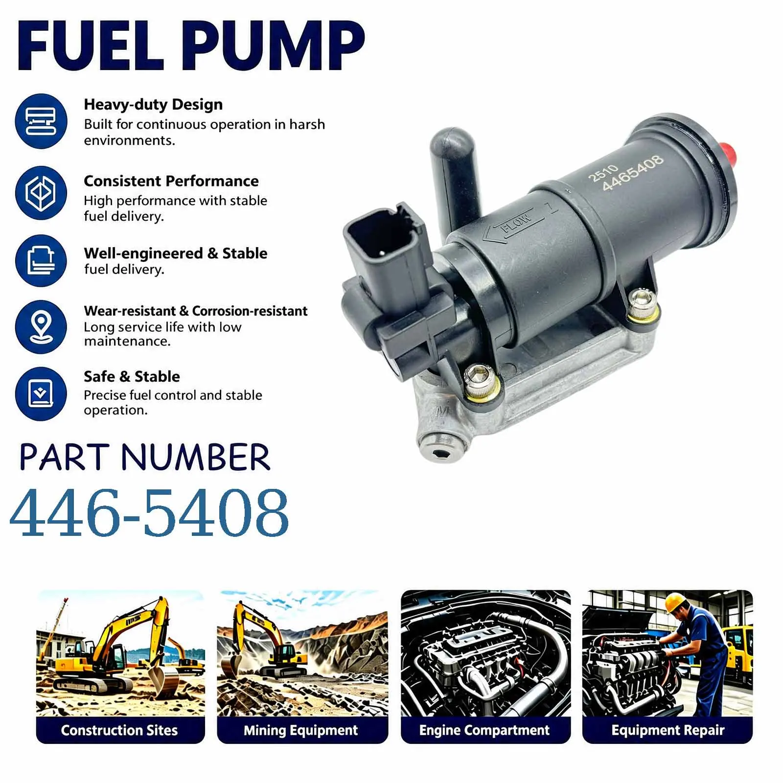 24V Fuel Pump Assembly 446-5408 Compatible for Caterpillar CAT C7.1 Engine