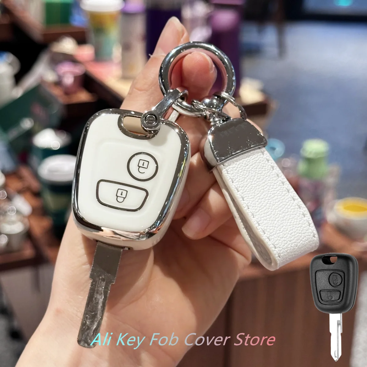 Key Fob Cover with Keyring Car Keychain Lanyard for Peugeot 106 107 206 207 306 307 406 407 Car Key Shell Pilot Car Key