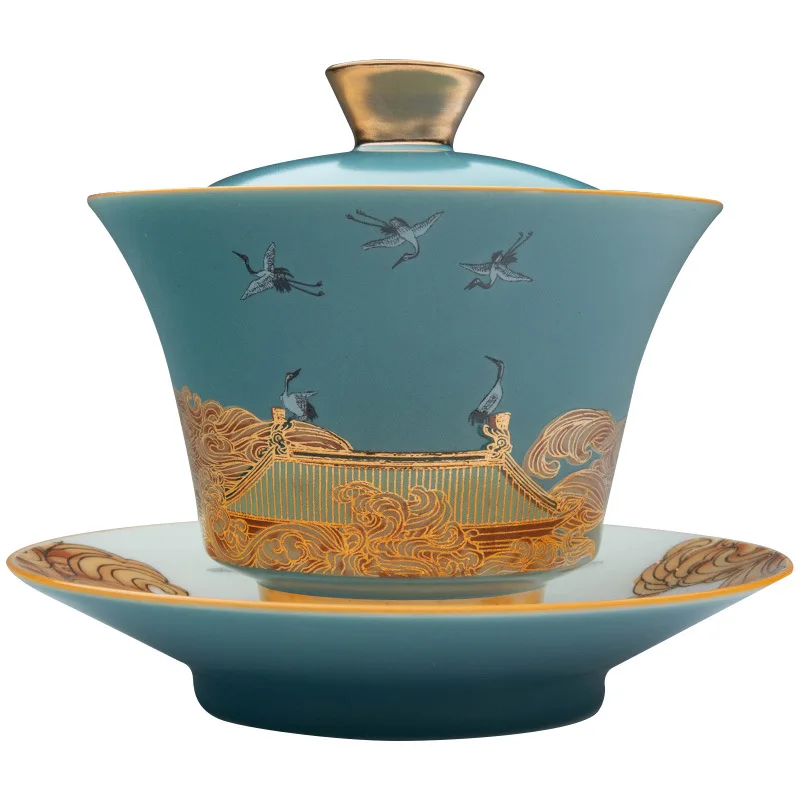Chinese Style Ceramic Tea Cup, Three Talented Cover Bowl Pot, Tea Cup Teacup Fragrance Justice Cup New China-Chic Exquisite Gift view 5