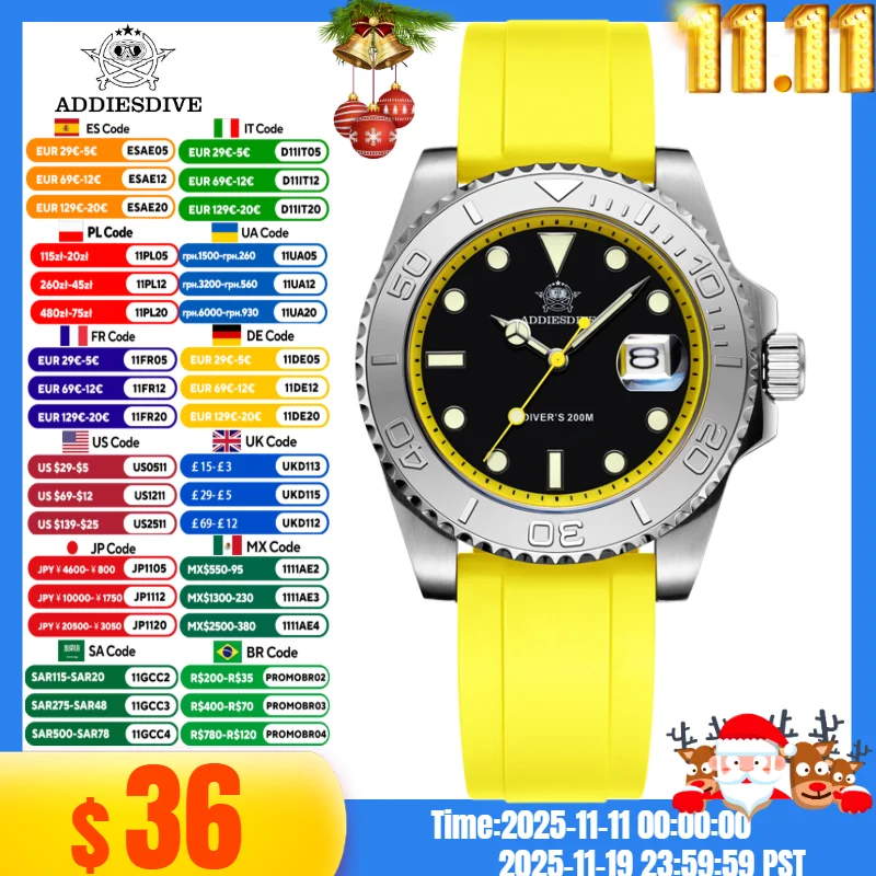 

ADDIESDIVE Top Brand Luxury Fashion Watch Men Reloj Hombre 316L Stainless Steel Waterproof BGW9 Blue Luminous Quartz Watch