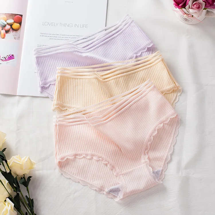 Lace Underwear Women Briefs Gauze Cotton Summer Mid Waist Cotton File Triangle Breathable Comfortable women's Panties SYTa006