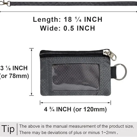 Minimalist RFID Blocking Small Wallet with ID Window,WaterResistant Zip Id Case Wallet with Lanyard Keychain for Cards,Cash
