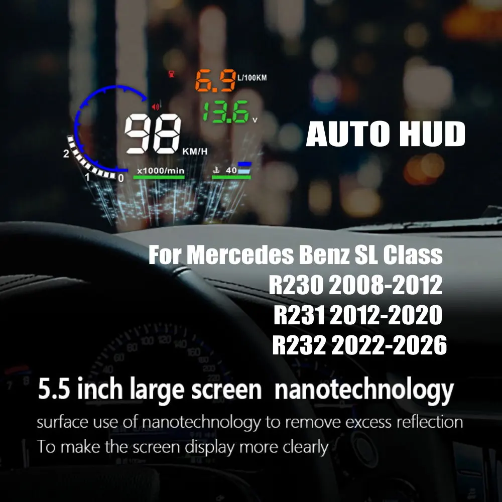 Car LED Windshield Projection Head Up Display HUD For Mercedes Benz SL Class R230 2008-2012 R231 2012-2020 R232 2022-2026