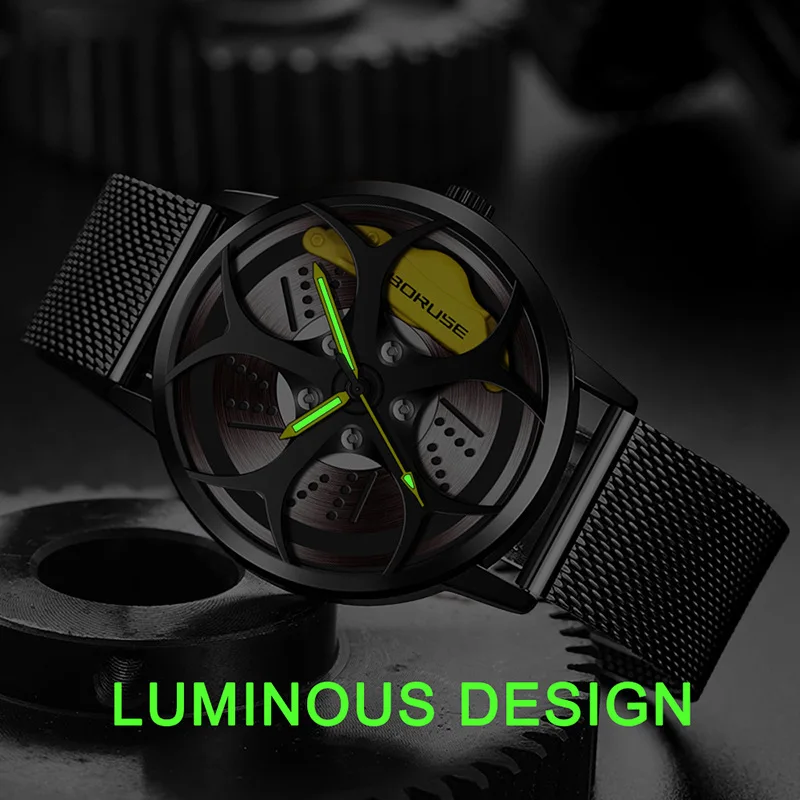 Reloj de malla de acero inoxidable para hombre, cronógrafo de cuarzo luminoso, resistente al agua, con contorno