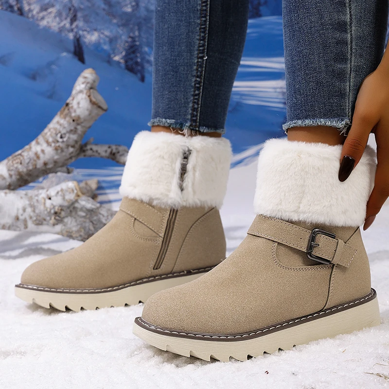 

Зимние нескользящие зимние ботинки из искусственной замши, женские ботильоны на платформе из искусственного меха больших размеров 43, женская теплая уличная обувь на флисовой подкладке