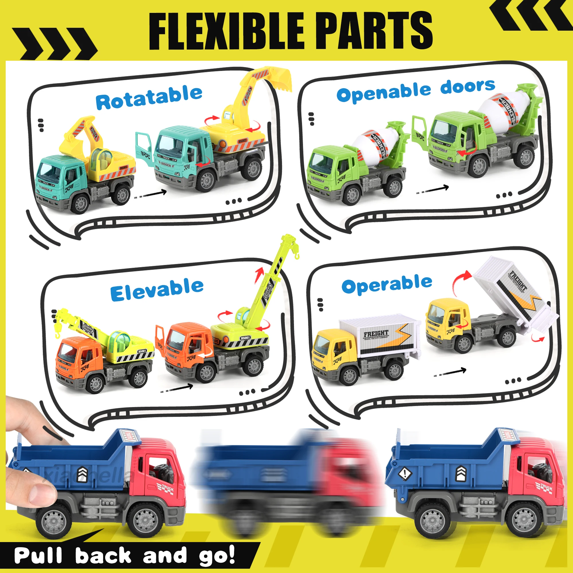6pcs City Truck Toy Pull Back Construction Vehicles Cartoon Engineering Vehicle Car Toys For Kids Party Favors Birthday Gifts