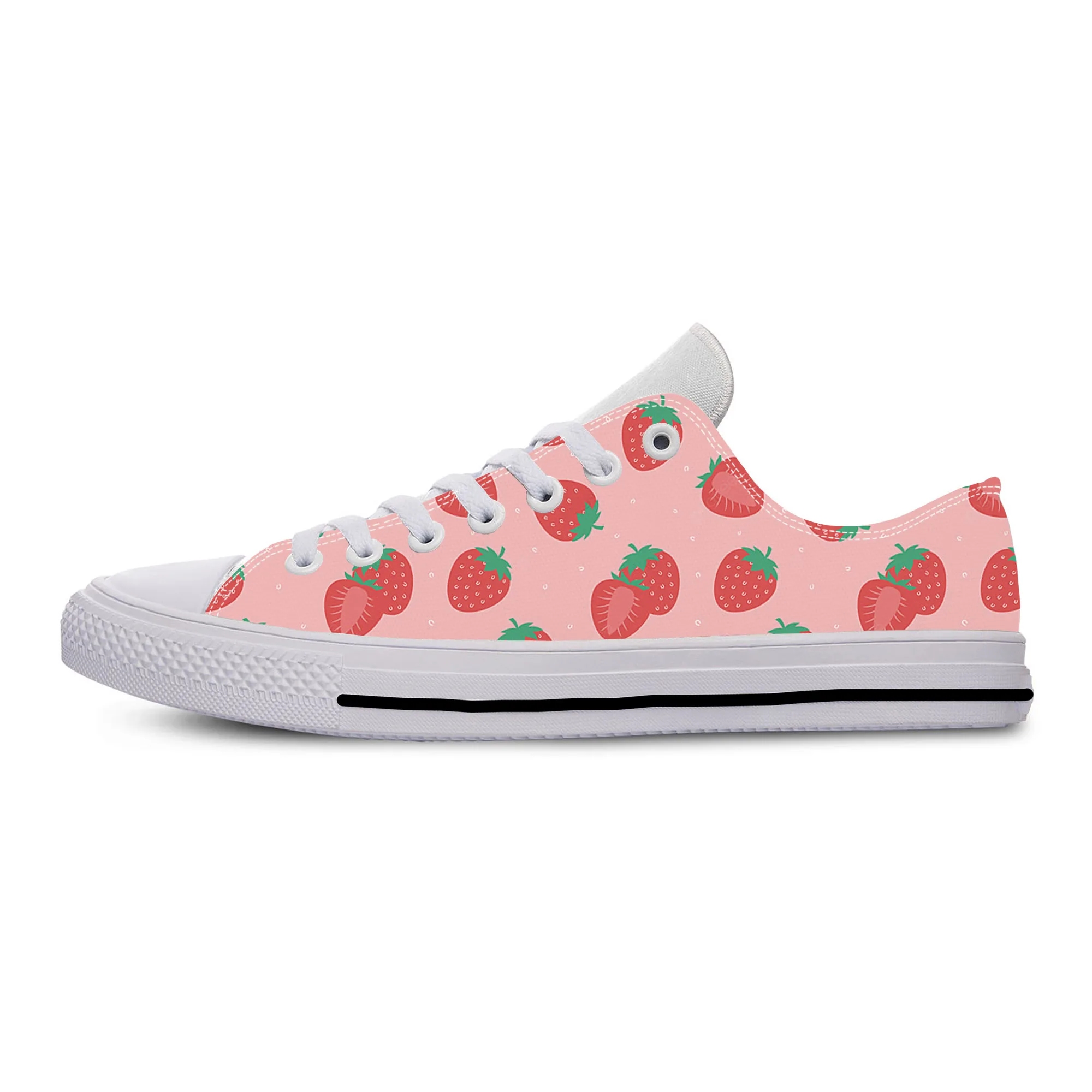 Strawberry Fruit Anime Cartoon Pattern Aesthetic Casual Cloth Shoes Low Top Lightweight Breathable 3D Print Men Women Sneakers