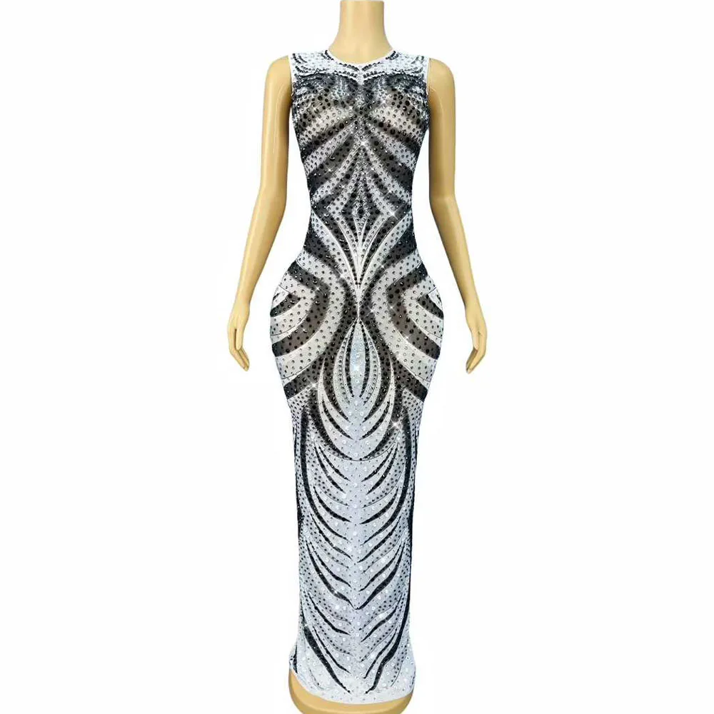 

Высокое качество тигровый узор блестящие стразы культивирование сетчатое платье вечернее платье для дня рождения красная ковровая дорожка сценическая одежда