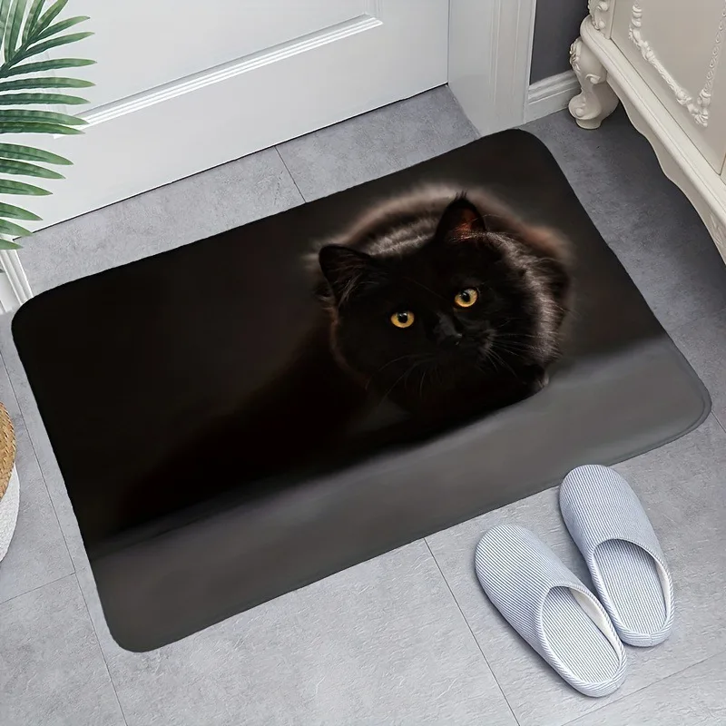 Fußmatte mit schwarzer Katze, Haustierliebhaber, Heimdekoration, rutschfeste, saugfähige Eingangsmatte, lustiges Tiermuster, Bodenmatte, waschbarer Teppich