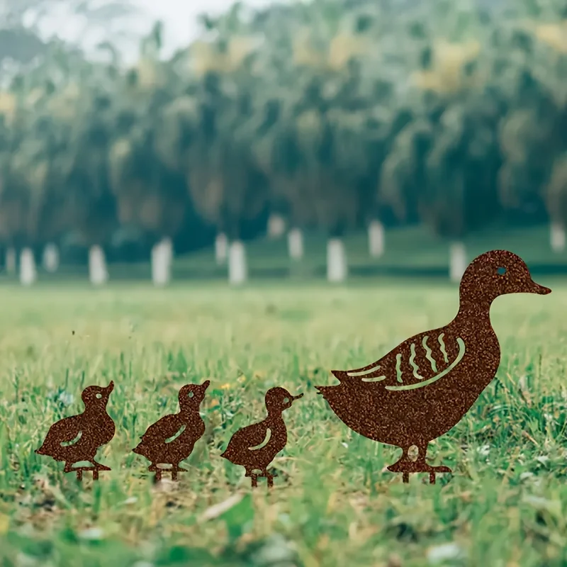 4pcs Rusty Duck Metal Insertion Artwork, No Electricity Required, Iron Decor for Home Garden, Lawn, Farm, Ranch and Sidewalk