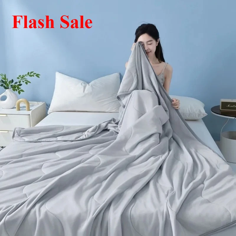 2025 new solid color cool silk summer cool quilt single double air conditioner quilt summer air conditioner thin quilt