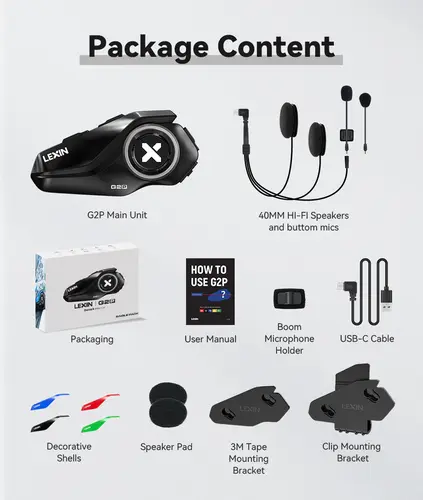 Lexin G2P Motorcycle Intercom Helmet Bluetooth Headsets,Handsfree Communicator Up to 6 Riders Interphone with FM Radio - Image 6