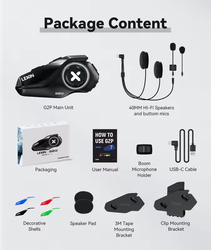 Lexin G2P Motorcycle Intercom Helmet Bluetooth Headsets,Handsfree Communicator Up to 6 Riders Interphone with FM Radio - Image 6