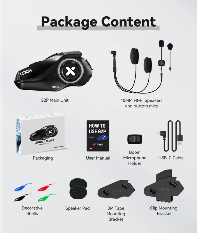 Lexin G2P Motorcycle Intercom Helmet Bluetooth Headsets,Handsfree Communicator Up to 6 Riders Interphone with FM Radio - Image 6