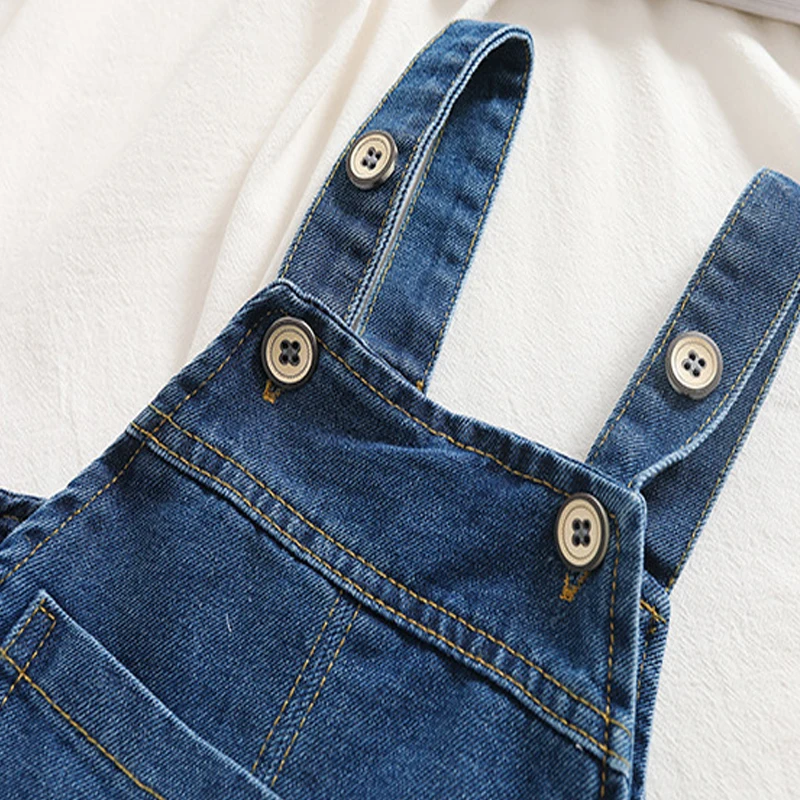 IENENS Toddler Overalls Baby Jumpsuit Boy Girl Dungarees Solid Color Jeans Kids Long Pants Clothes Casual Denim Trousers