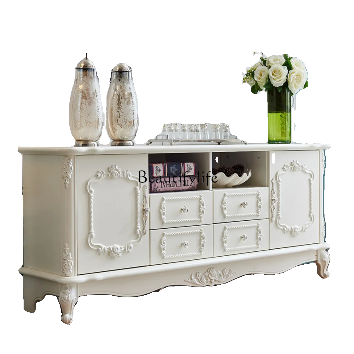 

FG28New European TV cabinet small apartment bedroom ultra-thin TV French high floor cabinet