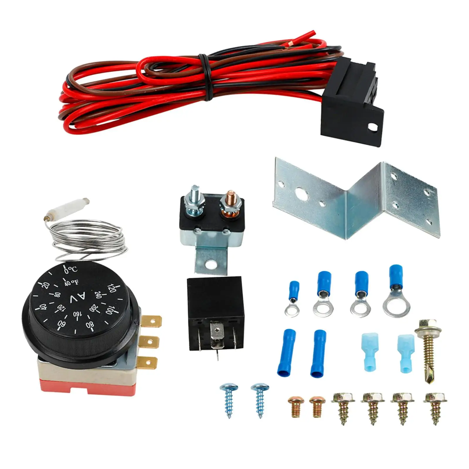Adjustable Radiator Fan Thermostat Controller Kit with Temperature Probe for Car Cooling System 12V