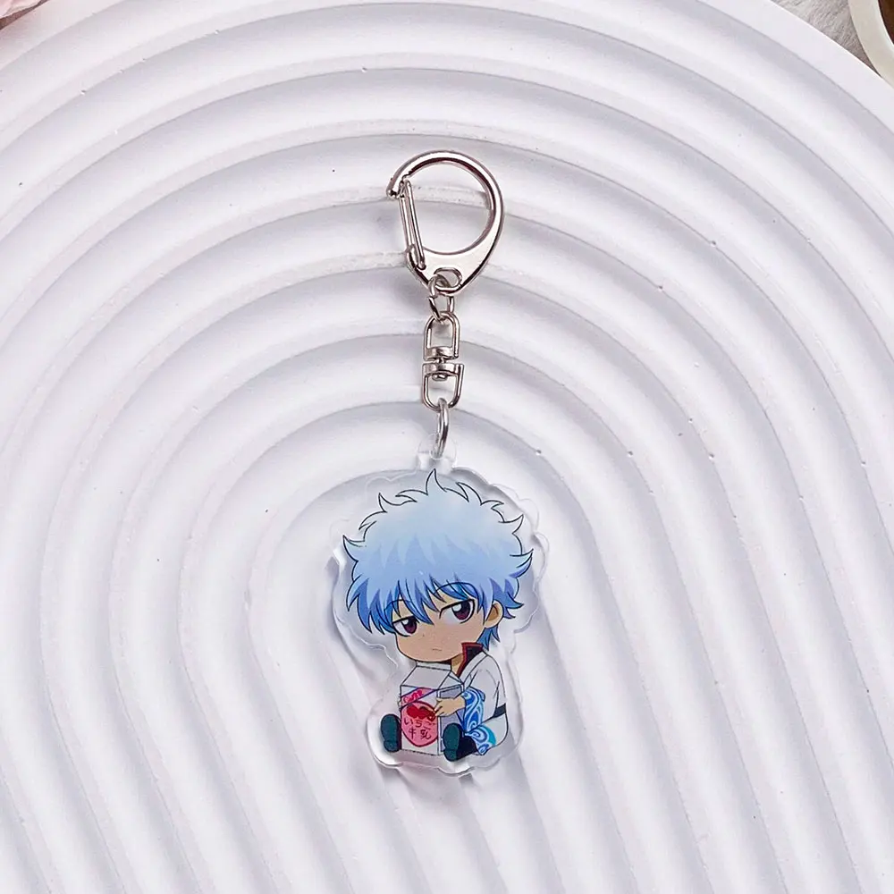 شخصيات أنيمي جينتاما سلسلة مفاتيح مصنوعة من الأكريليك اكسسوارات حقيبة سحر الكرتون لطيف مضحك على ظهره قلادة كيرينغ هدايا للأصدقاء #2