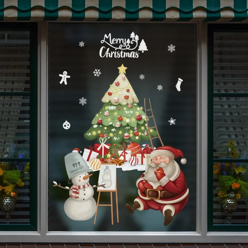 Window Sticker Snowman Electrostatic Absorption Reusable Lovable Cartoon Christmas Decoration Mirror Sticker No Adhesive