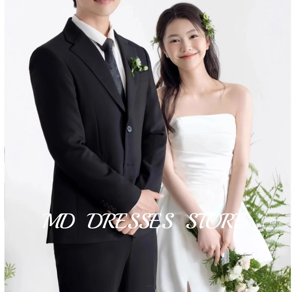 MD Simple Soft Satin Mermaid Wedding Dresses Side Slit Korea Photoshoot Strapless Sleeveless Corset Customized Bride Gowns 2025