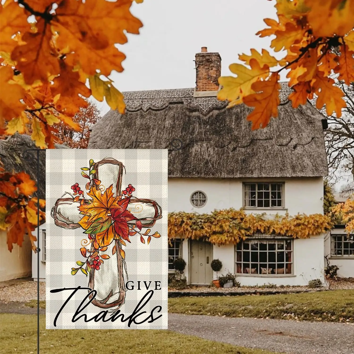 AVOIN colorlife Give Thanks Thanksgiving Garden Flag Outside 12x18 Inch | Double Sided, Weather & Fade Resistant, Yard O PPZ