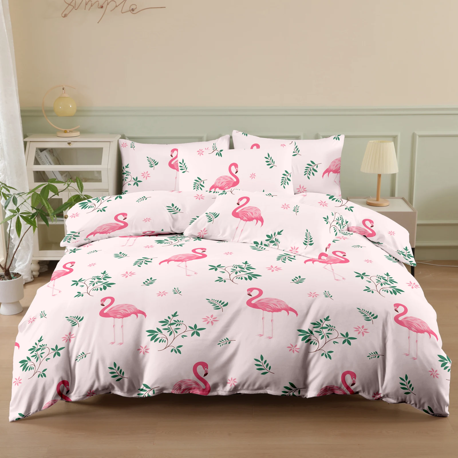 

Комплект постельного белья из флиса с принтом фламинго (2 наволочки + 1 пододеяльник), 3-предметный комплект с узором фламинго, ультрамягкий и комфортный, из дышащего полиэстера, подходит для спален и гостевых комнат (покрывало + наволочки, без наполнител