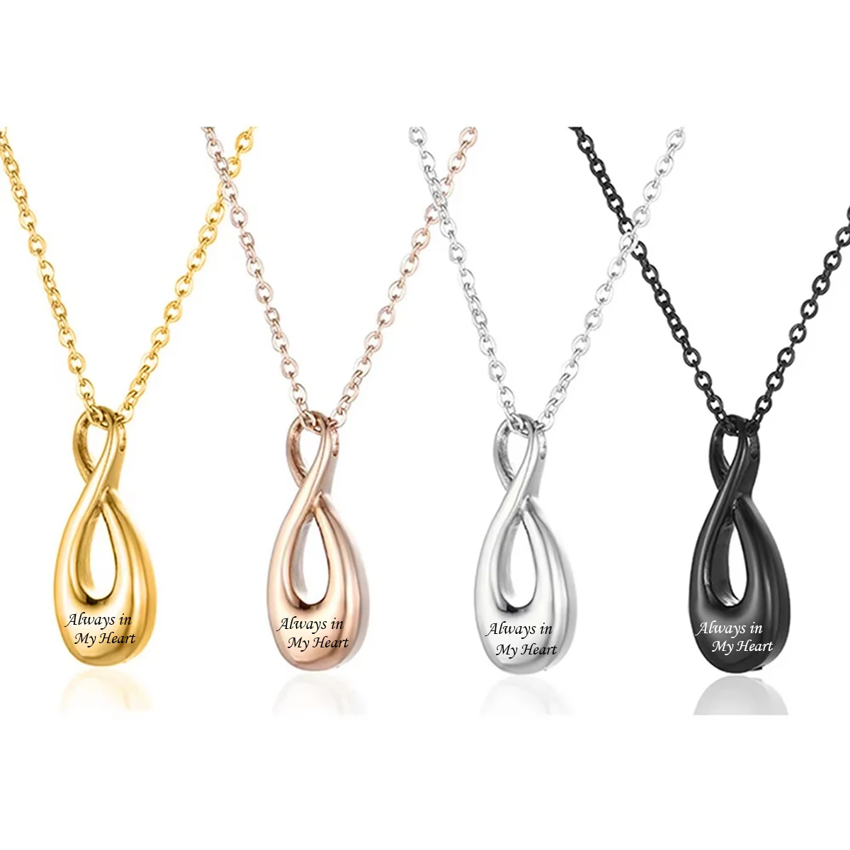 Stainless Steel Infinite Urn Pendant Necklace Always In My Heart Keepsake Cremation Memorial Ashes Jewelry for Mom Dad