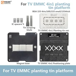 AMAOE TV EMMC 4in1 Planting Tin Platform Set for  BGA153 BGA169 with Positioning Board Mbga-MY3 BGA Reballing Stencil
