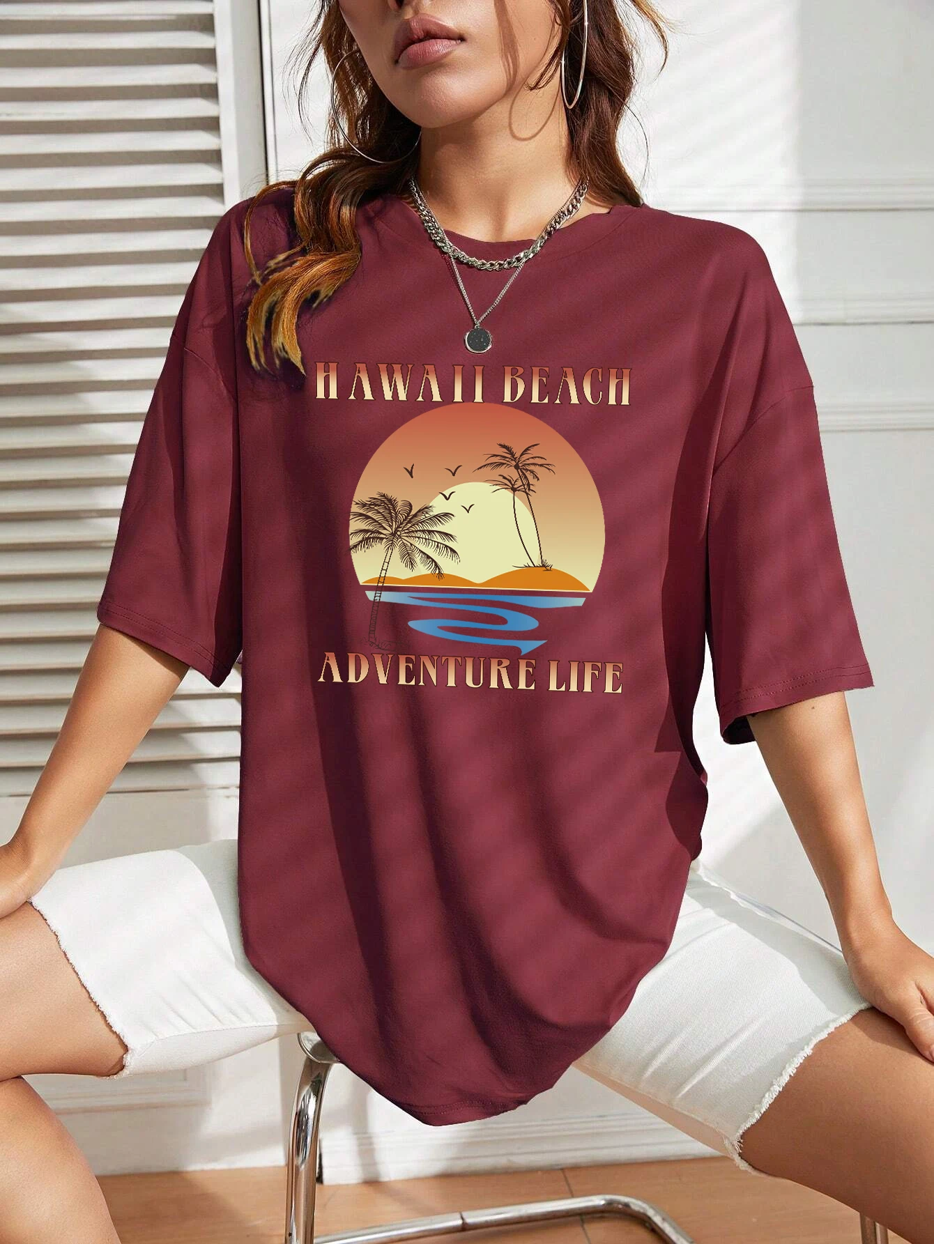 

Hawaii Beach, Start Your Adventure Life T-Shirts Womens Street Soft Tshirts Casual Sports Short Sleeve Summer Hip Hop T Shirts