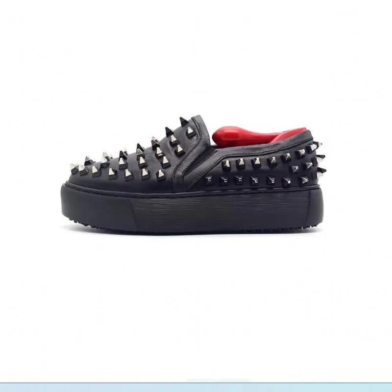 Handmade Rivets Casual Shoes for men Slip on Cow Leather Mens Flats White Black Lazy Loafers Men