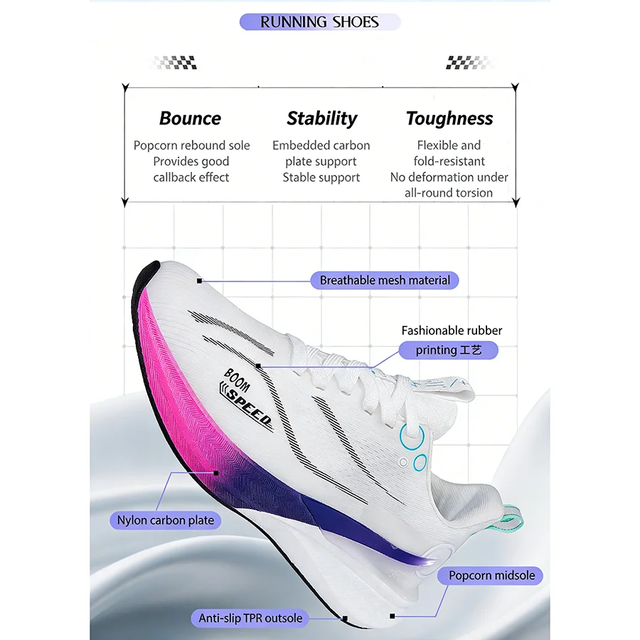 Carbonfaser-Laufschuhe mit atmungsaktivem Mesh und stabiler Sohle für Marathonrennen, Straßentraining, Herren und Damen, leicht und stoßdämpfend – Detail 3