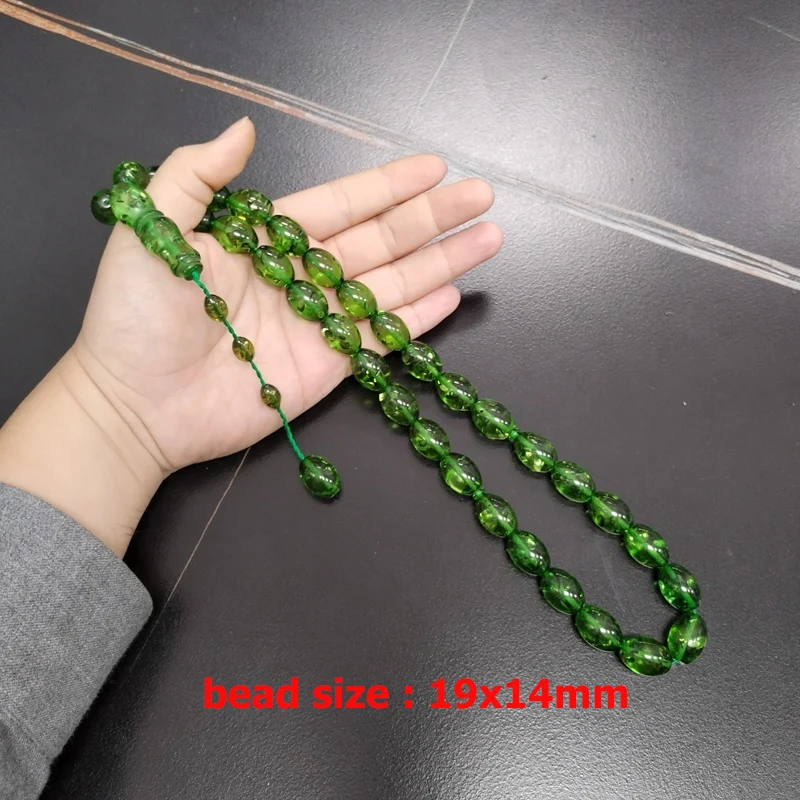 تسبيح أخضر 33 مسبحة صلاة كبيرة الحجم مسبحة إسلامية رجل مسلم تركي سبحة صلاة مستخحان مجوهرات عربية هدية عيد #3